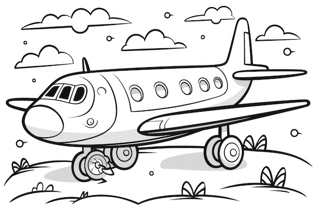Photo livre de coloriage noir et blanc pour enfants avion mignon