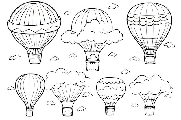 Photo livre de coloriage noir et blanc pour enfants, ballons mignons