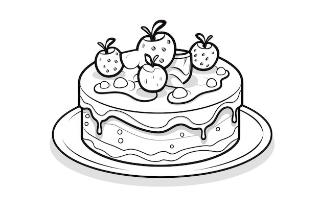 Photo livre de coloriage noir et blanc pour enfants gâteau mignon