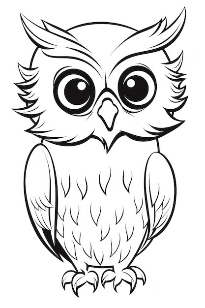 Photo livre de coloriage noir et blanc pour enfants, joli bébé hibou