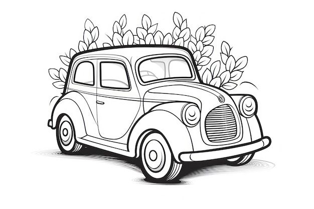 Photo livre de coloriage noir et blanc pour enfants voiture mignonne