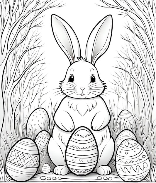 Photo livre de coloriage de pâques arrière-plan mignon lapin œufs de pâque heureux pâques livre de couleur pâques