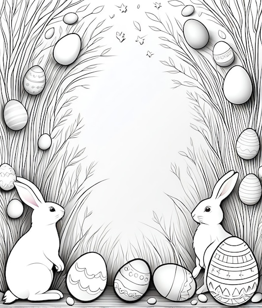 Photo livre de coloriage de pâques arrière-plan mignon lapin œufs de pâque heureux pâques livre de couleur pâques