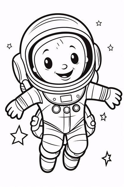 Photo livre de coloriage pour enfants astronaute mignon sur l'espace dessin au trait simple noir et blanc