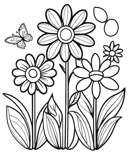 Photo livre de coloriage pour enfants de belles fleurs livre de coloration contre le stress contour motif floral