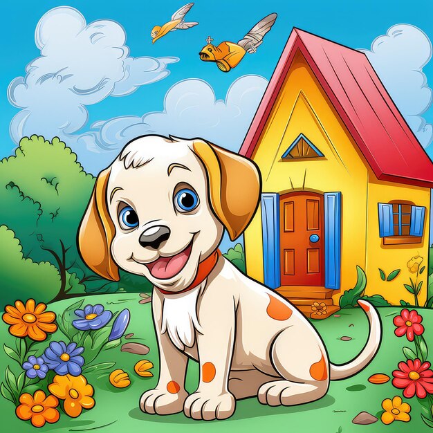 livre de coloriage pour enfants crayons dessinant un chien avec une maison STYLE ART 3D