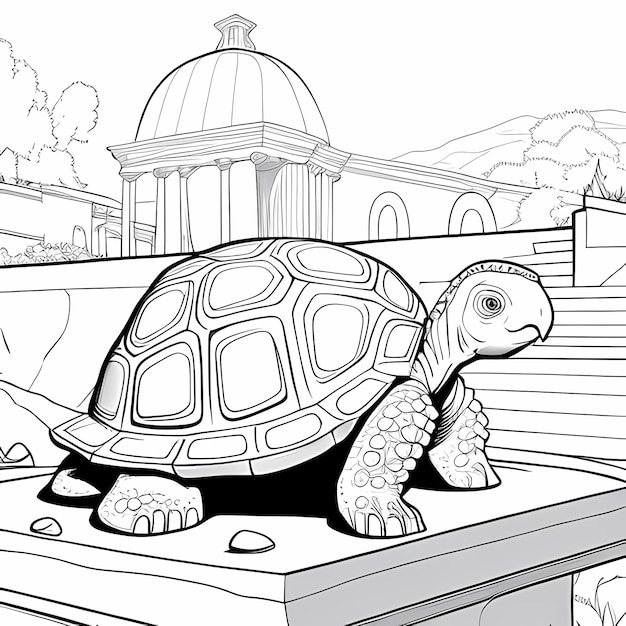 Photo livre à colorier de créatures marines mythiques de style dessin animé avec tortue de mer grecque