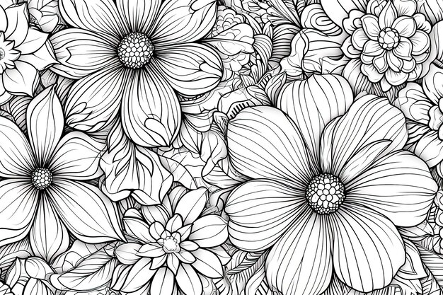 Livre à colorier fleurs dessinées dans le style du contour noir