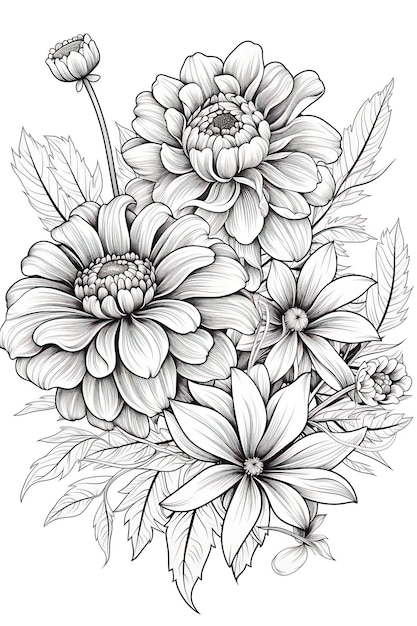 Livre à colorier fleurs dessinées dans le style du contour noir