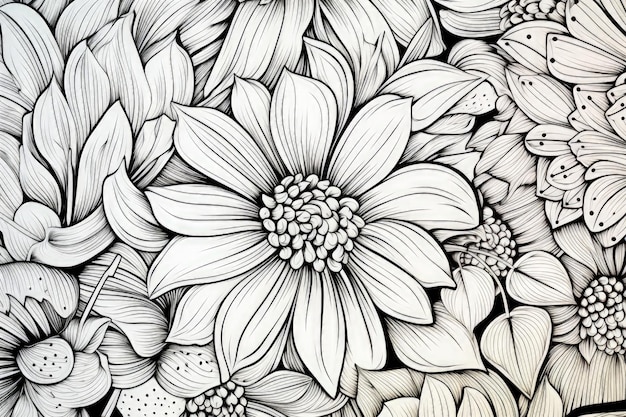Livre à colorier fleurs dessinées en noir