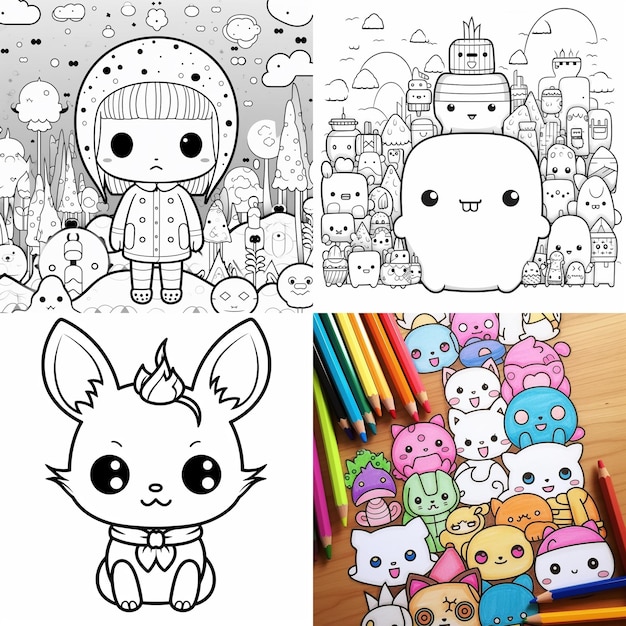 Photo livre à colorier kawaii feuille d'exercice dessinée à la main pour enfants