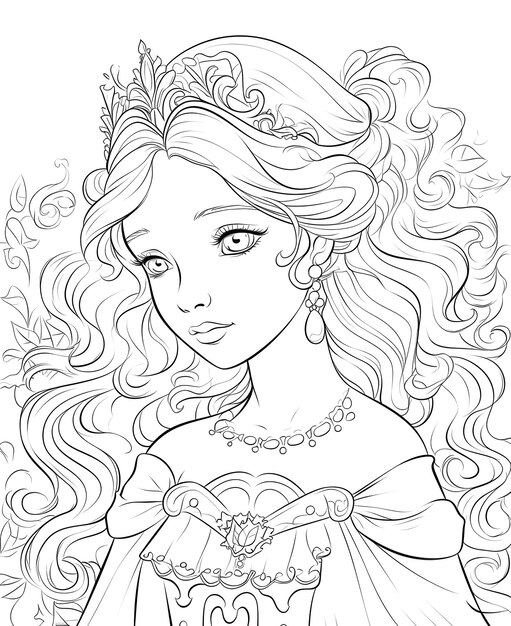 Photo livre à colorier pour enfants personnage de princesse fille focus doux sélectif