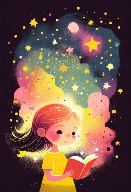 Livre de couverture d'un enfant debout sur l'univers avec de jolies petites étoiles Créé avec la technologie Generative AI