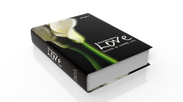 Livre à couverture rigide Tout sur l'amour avec illustration sur la couverture isolé sur fond blanc