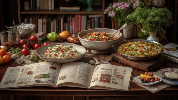 Un livre de cuisine avec un livre intitulé food cooking dessus