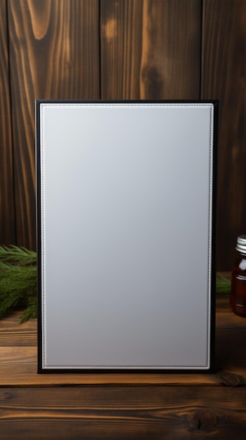 Livre électronique noir avec écran blanc vu de dessus sur bois foncé Fond d'écran mobile vertical