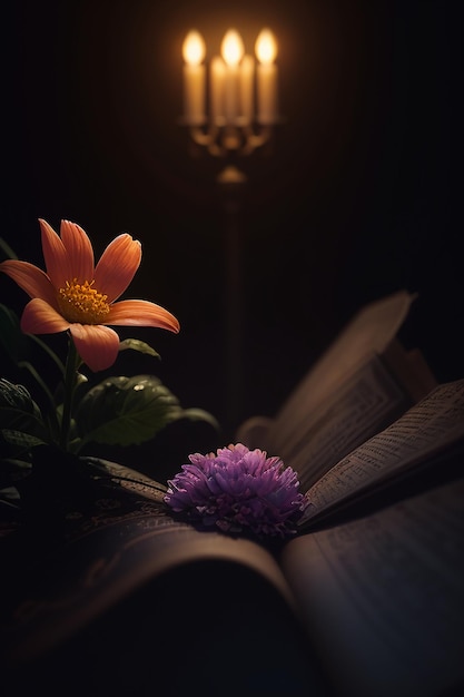 Un livre avec une fleur dessus