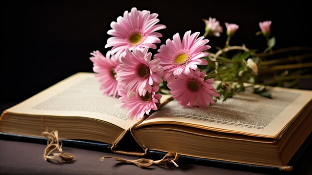 Photo un livre avec des fleurs.