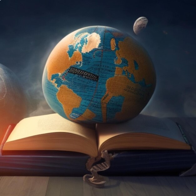 Photo un livre avec un globe et le mot terre dessus