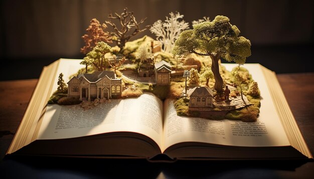 Photo un livre d'histoires ouvert avec l'image de l'histoire sur le dessus du livre en 3d