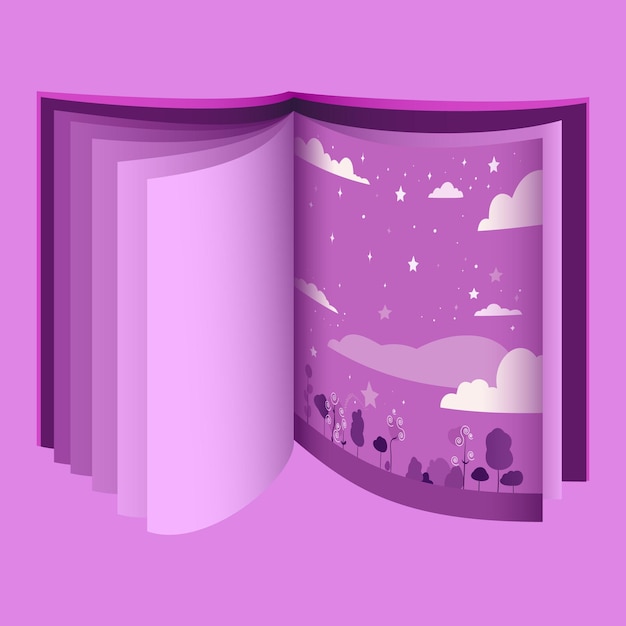 Un livre avec une illustration cosmique du ciel avec des étoiles et des nuages illustration vectorielle