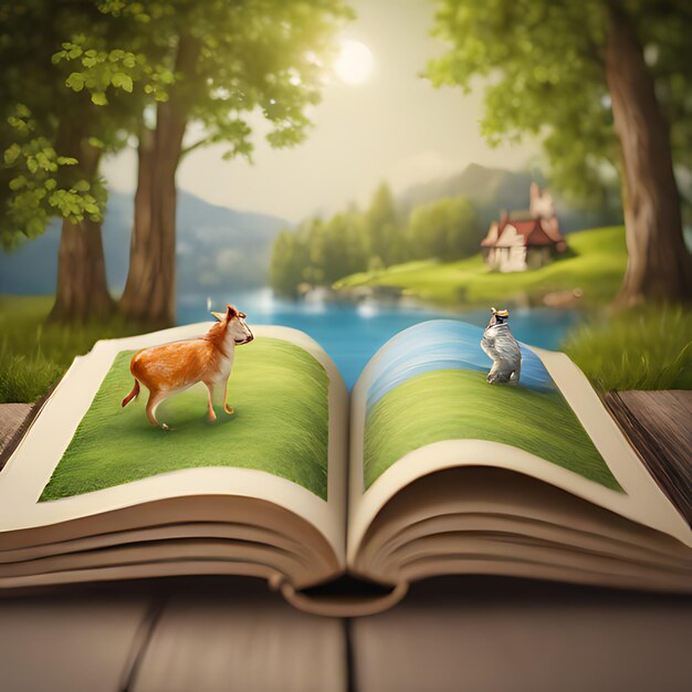 Photo un livre avec une image d'une vache et une vache sur la page