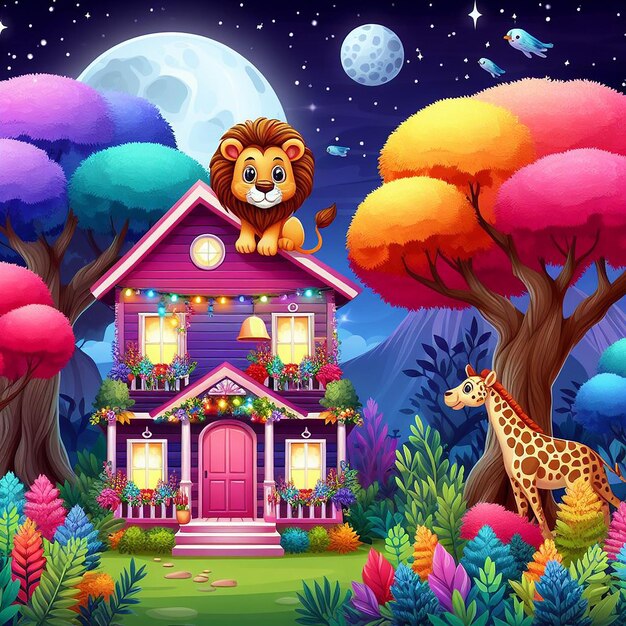 Photo livre de lion en couleur devant la maison en couleur