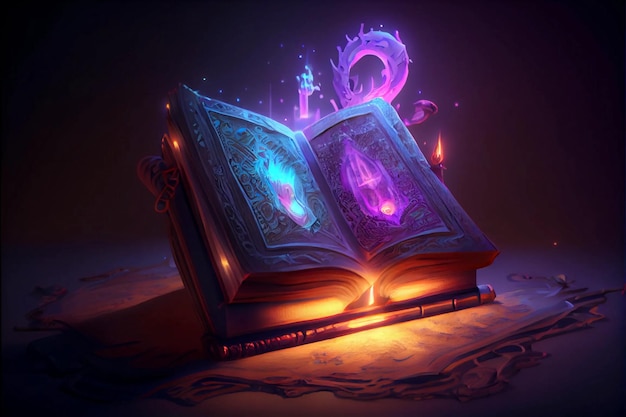 Livre lumineux magique avec sorts