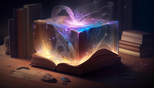 Livre magique du monde littéraire sur la table la magie des mots