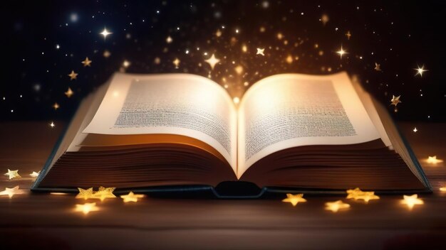 Un livre magique parmi les étoiles dorées