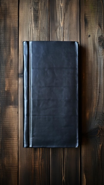 Photo un livre noir sur une table en bois.