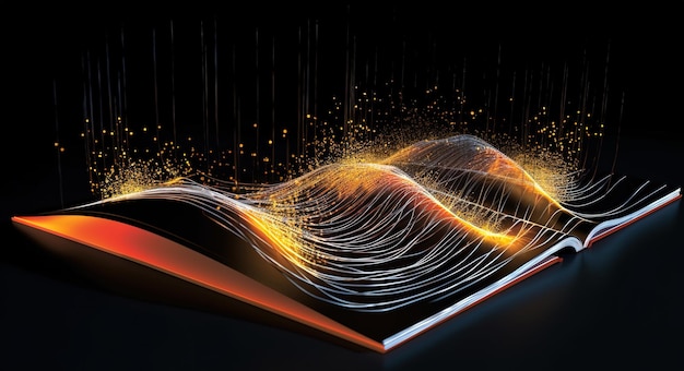 Le livre numérique est un symbole de connaissance et de sagesse dans un style futuriste.