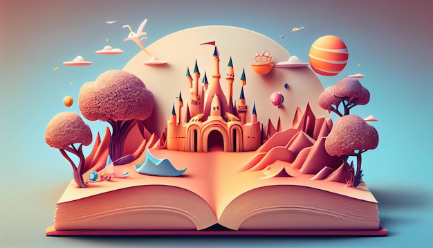 Photo un livre ouvert avec un château dessus.