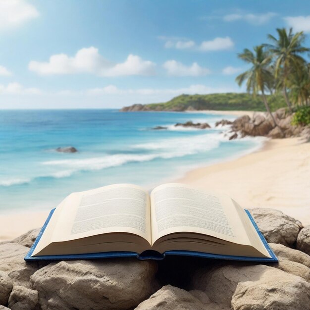 livre ouvert avec fond de beach