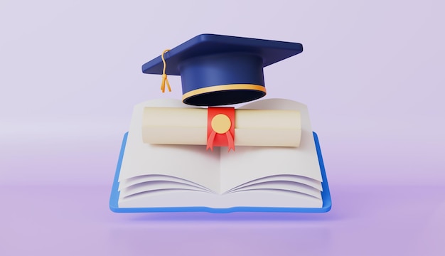 Livre ouvert avec plafond d'obtention du diplôme et diplôme ou diplôme Réalisations dans le domaine de l'éducation