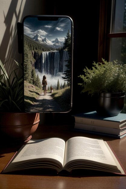 Photo un livre ouvert sur une table en bois