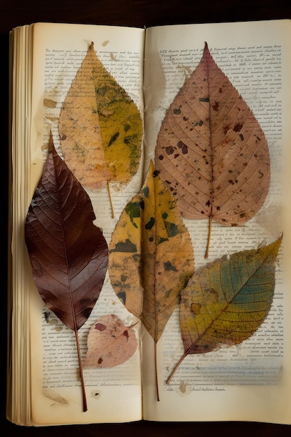 Un livre avec une page intitulée feuilles dessus