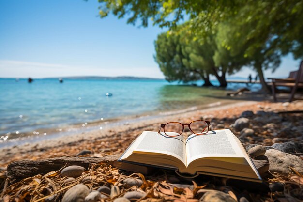 Livre sur la plage avec la mer en arrière-plan