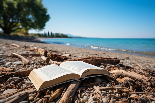 Livre sur la plage avec la mer en arrière-plan