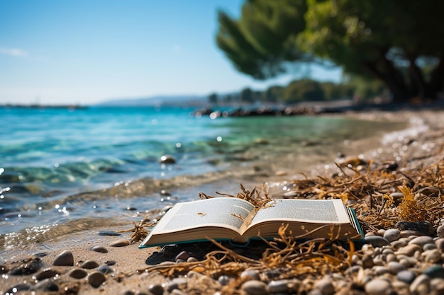 Livre sur la plage avec la mer en arrière-plan