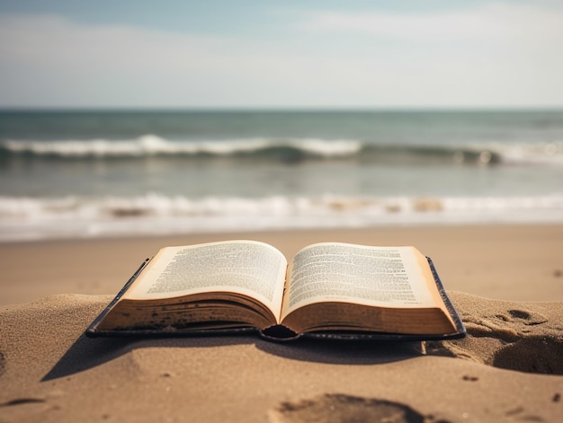 Un livre sur la plage avec le mot " le mot " dessus "