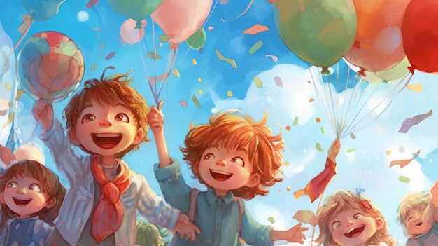 Un livre pour enfants avec des ballons et les mots "joyeux anniversaire" sur la couverture.