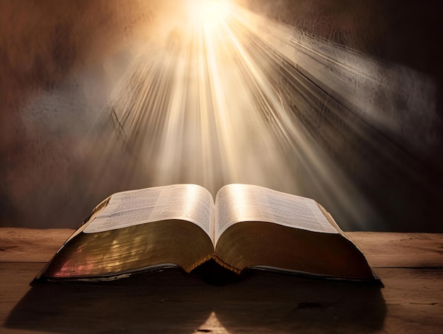 Photo le livre sacré de la bible dévoilé sous la lumière divine