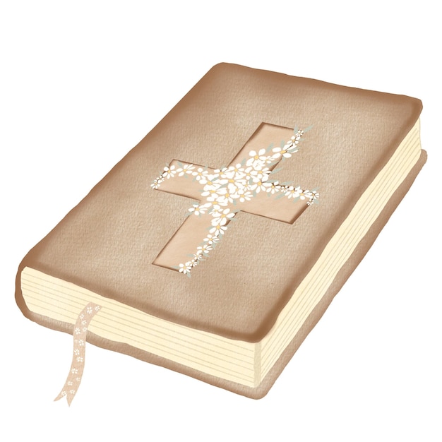 Livre sacré de la Bible illustration à l'aquarelle d'une écriture religieuse isolée sur fond blanc vintage