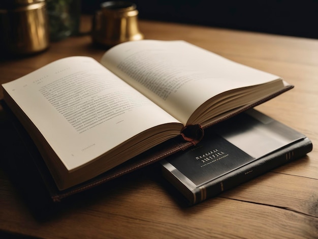 un livre et un signet sur une table avec une bougie et un porte-candele