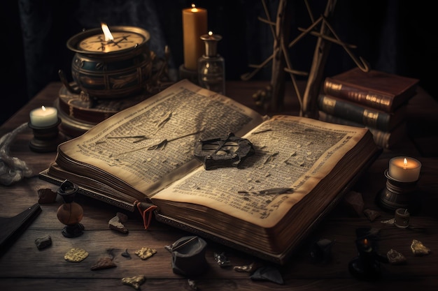 Un livre de sorts avec des runes magiques et des incantations