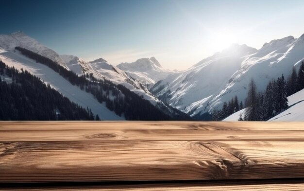 Un livre sur une table avec des montagnes en arrière-plan