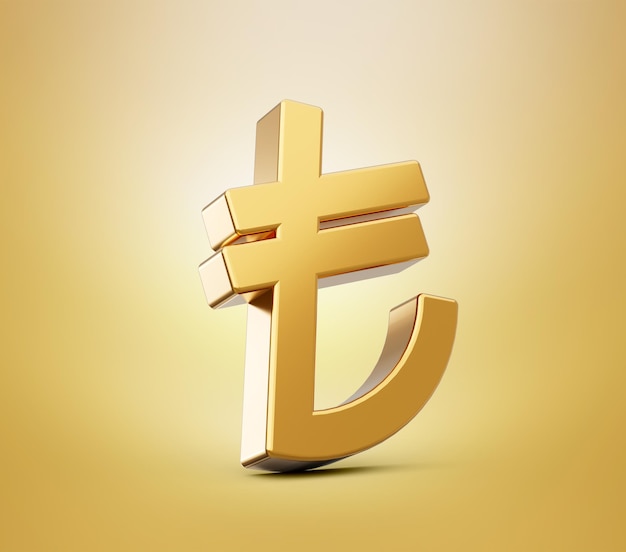 Livre turque dorée brillante signe symbole monétaire TL argent turc illustration 3d fond isolé