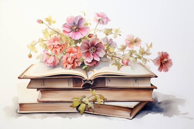 livres aquarell avec des fleurs