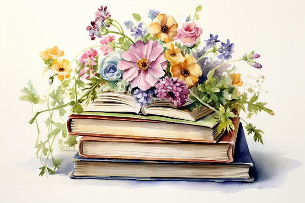 livres aquarell avec des fleurs